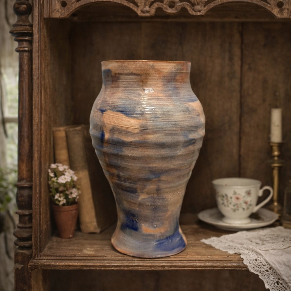 Ceramic, Coral Pink & Purple, Flower Vase